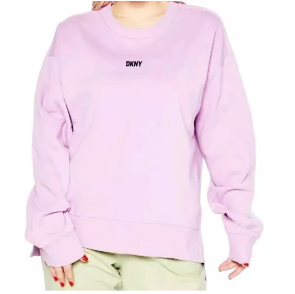 DKNY Logo Sweatshirt Women 2X Sports Wear Terry Fleece Crewneck Lilac Purple New